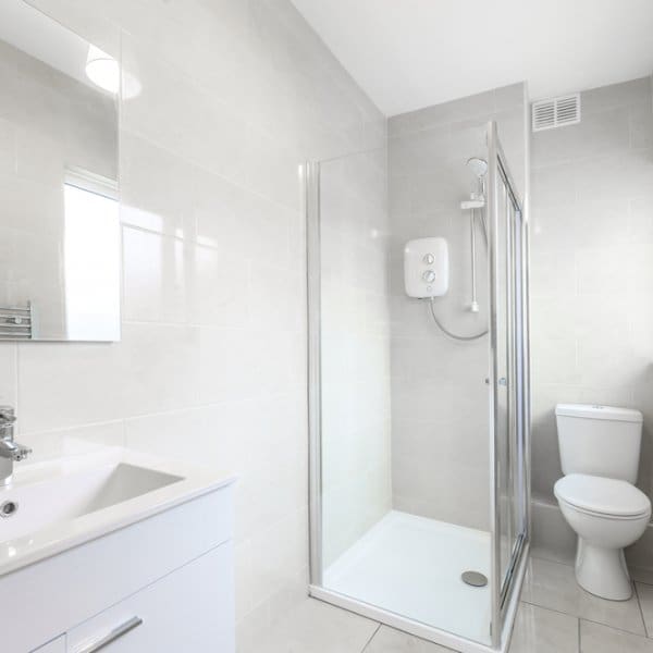 Small minimalist bathroom with corner shower, Malvern PA